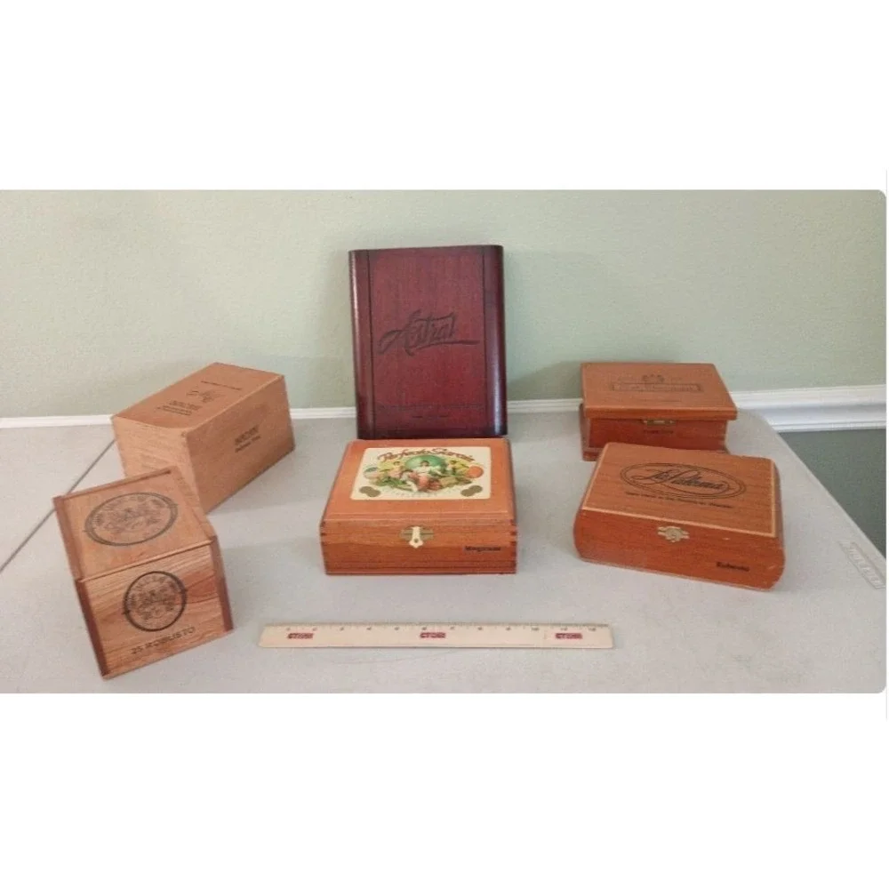 Lot of 6 Empty Wooden Cigar Boxes